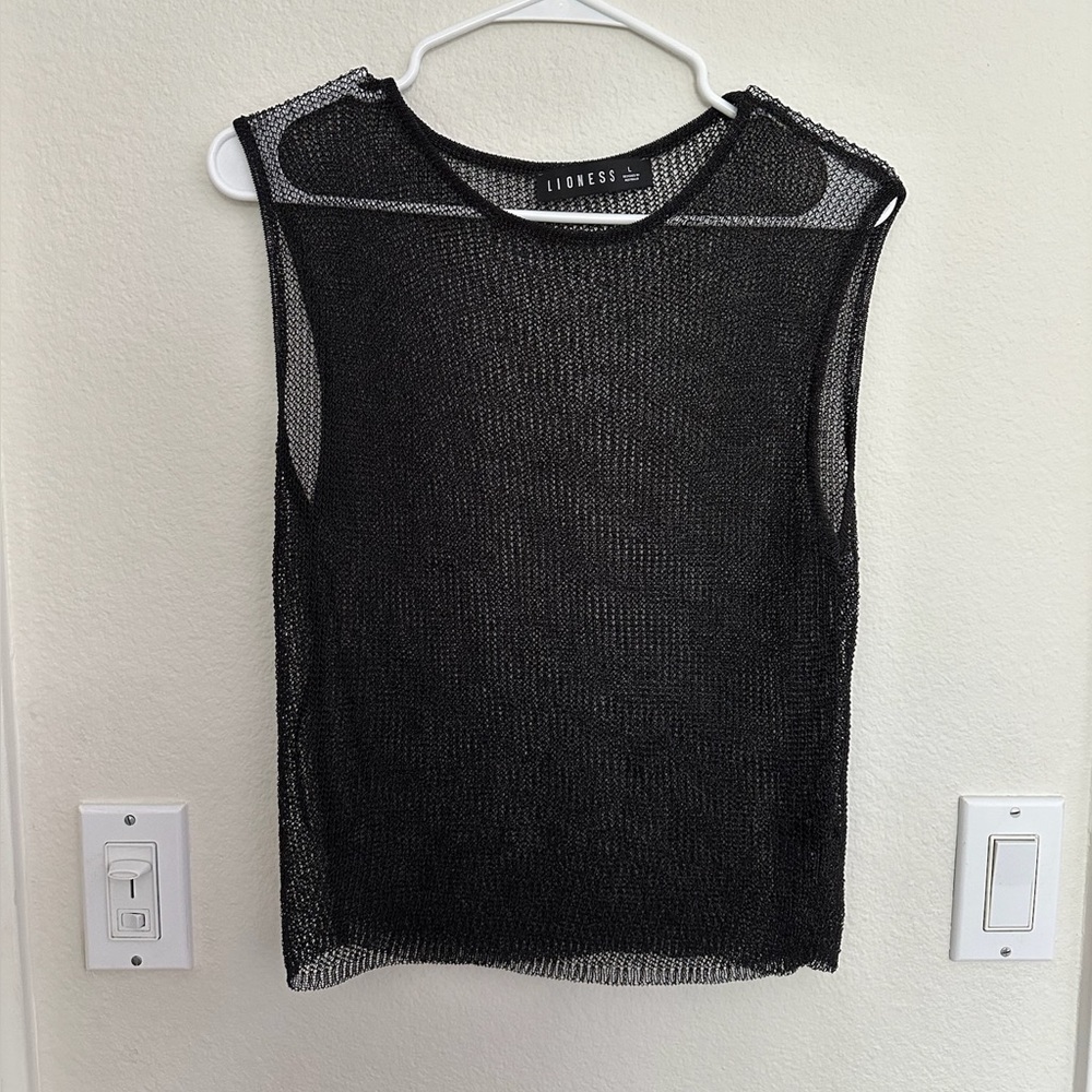 lioness palasades Black Mesh Sleeveless Top